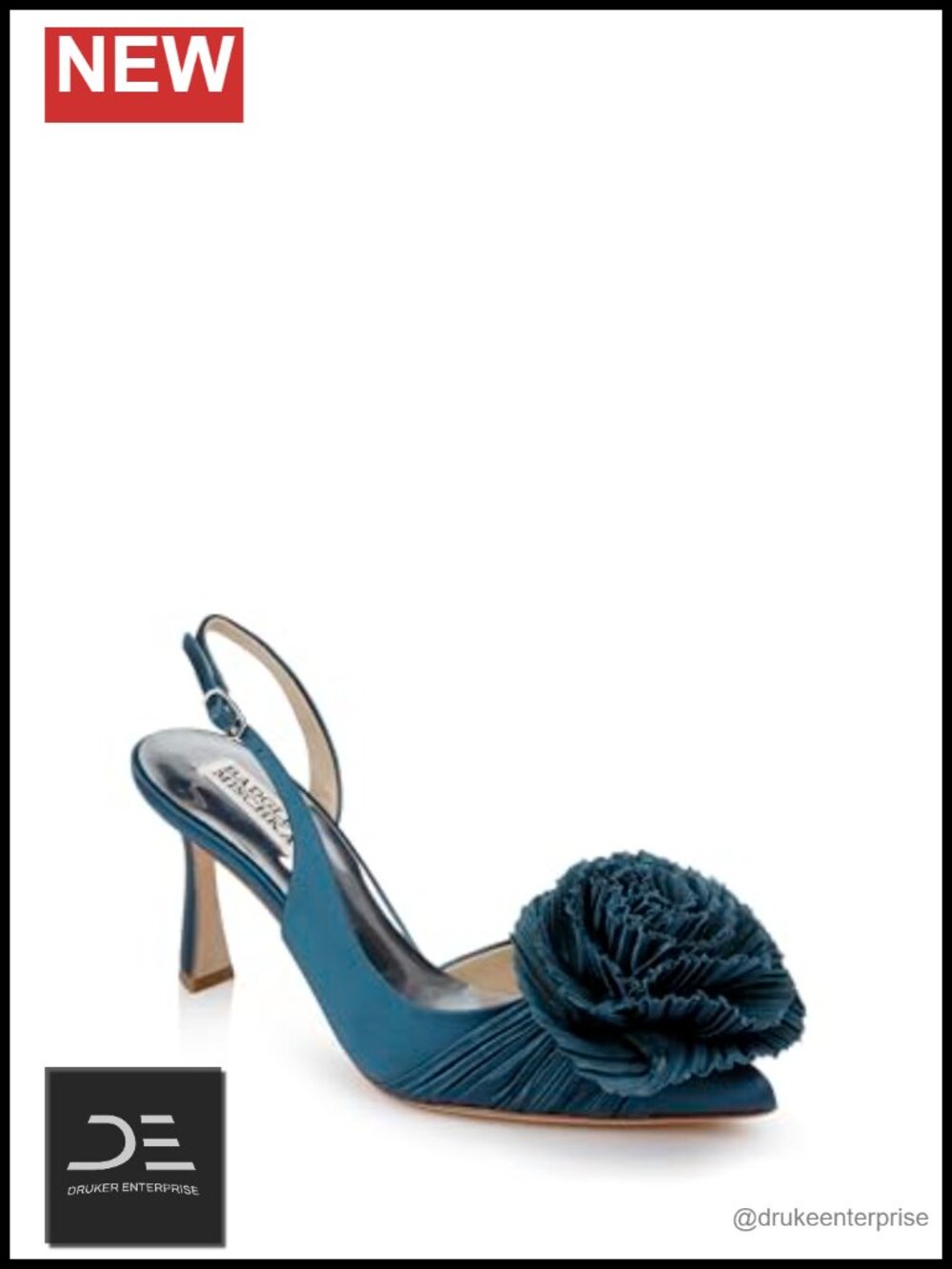 Pleated Satin Slingback Heels Floral Detail Pointed Toe Stiletto